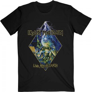 Iron Maiden Unisex T-Shirt: Live After Death Diamond (Black) (Large)