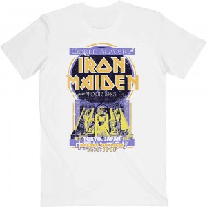 Iron Maiden Unisex T-Shirt: Powerslave Japan Flyer (White) (X-Large)