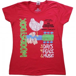 Woodstock Ladies T-Shirt: Vintage Classic Poster (Red) (Large)