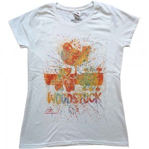 Woodstock Ladies T-Shirt: Splatter (White) (Medium)