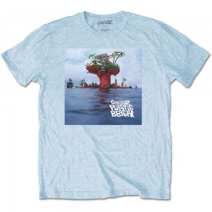Gorillaz Unisex T-Shirt: Plastic Beach (Light Blue) (Small)
