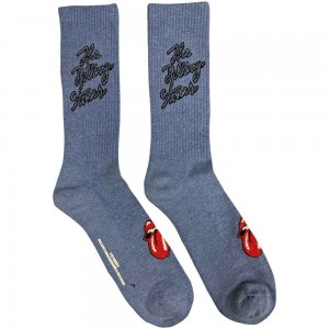 The Rolling Stones Unisex Terry Socks: Script Logo (Tie-Dye Effect Blue) (UK Size 7 - 11)
