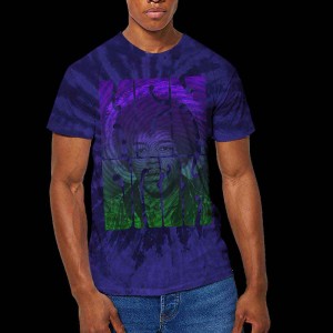Jimi Hendrix Unisex T-Shirt: Swirly Text (Blue) (Wash Collection) (Large)