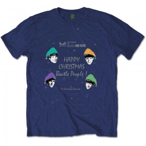 The Beatles Unisex T-Shirt: Happy Christmas (Navy Blue) (Medium)