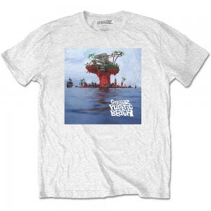 Gorillaz Unisex T-Shirt: Plastic Beach (White) (Large)