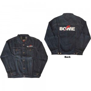 David Bowie Unisex Denim Jacket: Flash Logo (Back Print) (Large)
