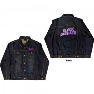 Black Sabbath Unisex Denim Jacket: Wavy Logo (Back Print) (Large)