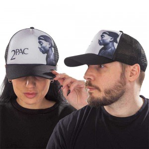 Tupac Unisex Mesh Back Cap: Profile Photo (Black & White)