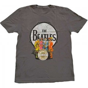 The Beatles Unisex T-Shirt: Sgt Pepper & Drum (Charcoal Grey) (Large)