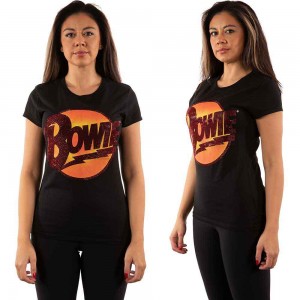 David Bowie Ladies T-Shirt: Diamond Dogs Logo (Black) (Embellished) (Large)