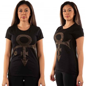 Prince Ladies T-Shirt: Gold Symbol (Black) (Embellished) (X-Large)