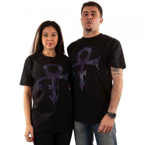 Prince Unisex T-Shirt: Purple Symbol (Black) (Embellished) (Large)