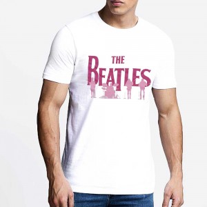 The Beatles Unisex T-Shirt: Band Silhouettes (White) (Puff Print) (Small)