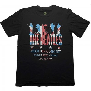 The Beatles Unisex T-Shirt: Rooftop Flag (Black) (X-Large)