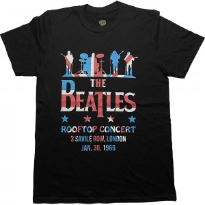 The Beatles Unisex T-Shirt: Drop T Rooftop Flag (Black) (Small)