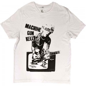 Machine Gun Kelly Unisex T-Shirt: TV Warp (White) (X-Large)