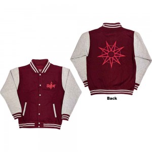 Slipknot Unisex Varsity Jacket: 9 Point Star (Maroon Red & Grey) (Back Print) (Medium)