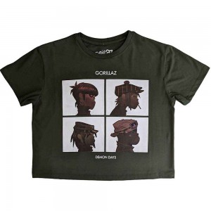 Gorillaz Ladies Crop Top: Demon Days (Green) (Large)