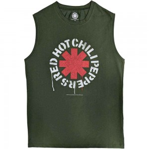 Red Hot Chili Peppers Unisex Tank T-Shirt: Stencil (Green) (Medium)