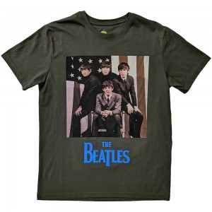 The Beatles Unisex T-Shirt: US Flag Photo (Green) (X-Large)