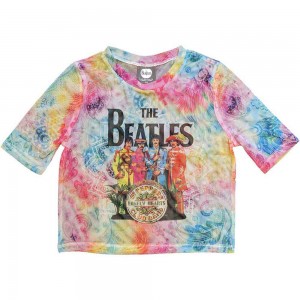 The Beatles Ladies Crop Top: Sgt Pepper (White) (Mesh) (Large)