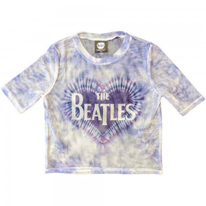 The Beatles Ladies Crop Top: Heart & Drop T Logo (White) (Mesh) (Medium)