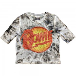 David Bowie Ladies Crop Top: Diamond Dogs Logo (White) (Mesh) (XX-Small)