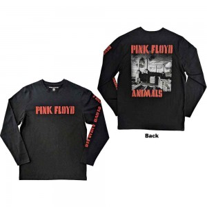 Pink Floyd Unisex Long Sleeve T-Shirt: Animals B&W (Black) (Back & Sleeve Print) (Large)
