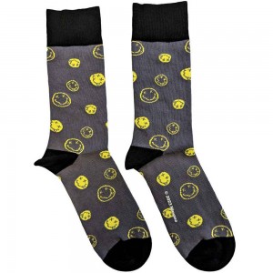 Nirvana Unisex Ankle Socks: Mixed Happy Faces (Charcoal Grey) (UK Size 7 - 11)