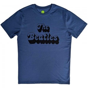 The Beatles Unisex T-Shirt: Text Logo Shadow (Denim Blue) (Small)