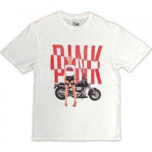 Pink Unisex T-Shirt: Motorbike (White) (Small)