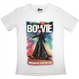 David Bowie Ladies T-Shirt: Moonage 11 Fade (White) (X-Large)