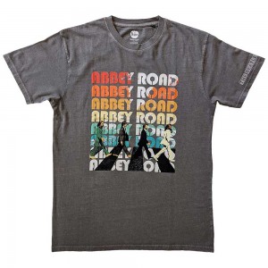 The Beatles Unisex T-Shirt: Abbey Stacked (Charcoal Grey) (Sleeve Print) (Large)