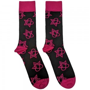 HIM Unisex Ankle Socks: Mini Pink Heartagrams (Black) (UK Size 7 - 11)