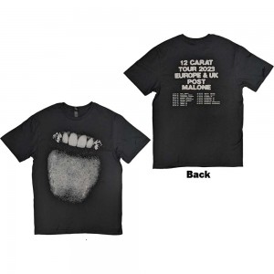 Post Malone Unisex T-Shirt: Fangs 2023 Tour Dates (Black) (Back Print & Ex-Tour) (Medium)