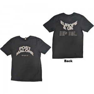 Post Malone Unisex T-Shirt: Curved Logo 2023 Tour Dates (Black) (Back Print & Ex-Tour) (Medium)