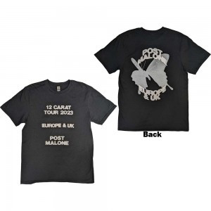 Post Malone Unisex T-Shirt: Butterfly Logo 2023 Tour (Black) (Back Print & Ex-Tour) (Large)