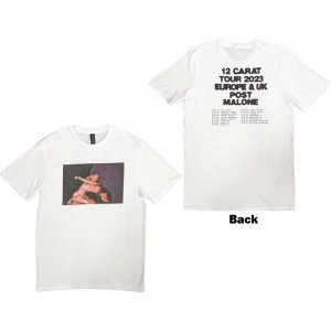 Post Malone Unisex T-Shirt: Burn It Down 2023 Tour Dates (White) (Back Print & Ex-Tour) (Small)