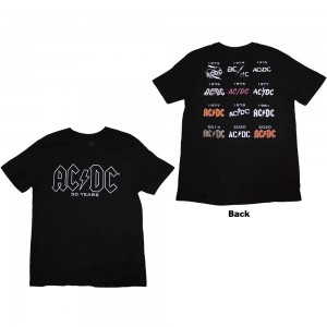 AC/DC Unisex T-Shirt: Logo History (Black) (Back Print) (Small)