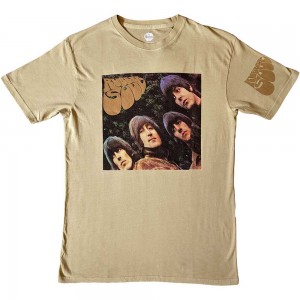 The Beatles Unisex T-Shirt: Rubber Soul US (Sand) (Sleeve Print) (Medium)