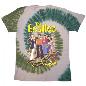The Beatles Unisex T-Shirt: Yellow Submarine Band In Line (White) (Wash Collection) (Medium)