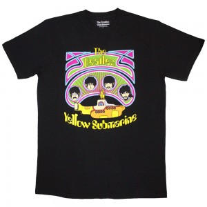 The Beatles Unisex T-Shirt: Yellow Submarine Heads in Circles v2 (Black) (X-Large)