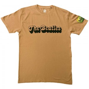 The Beatles Unisex T-Shirt: 70s Logo (Sand) (Sleeve Print) (Medium)