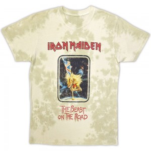 Iron Maiden Unisex T-Shirt: Beast On The Road (Sand) (Wash Collection) (Large)