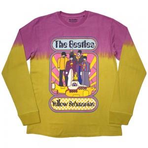 The Beatles Unisex Long Sleeve T-Shirt: Yellow Submarine Band Frame (Yellow) (Wash Collection) (Medium)