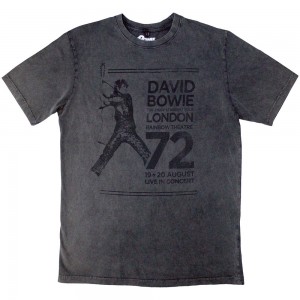David Bowie Unisex Stone Wash T-Shirt: Rainbow Theatre (Charcoal Grey) (Small)