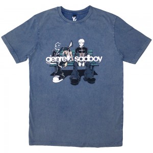 Machine Gun Kelly Unisex Stone Wash T-Shirt: Bench (Denim Blue) (Small)