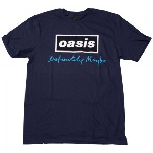 Oasis Unisex T-Shirt: Definitely Maybe Text Logo (Navy Blue) (X-Large)