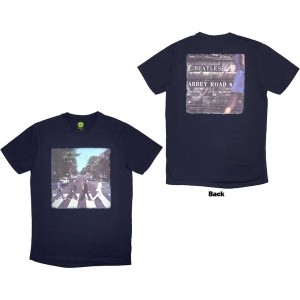 The Beatles Unisex T-Shirt: Vintage Abbey Road (Navy Blue) (Back Print) (Small)