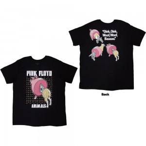 Pink Floyd Unisex T-Shirt: Animals Cartoons (Black) (Back Print) (XX-Large)